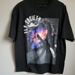 Fly Society Skatebording Short Sleeve Shirt Mens size Large - Galaxy and Bricks